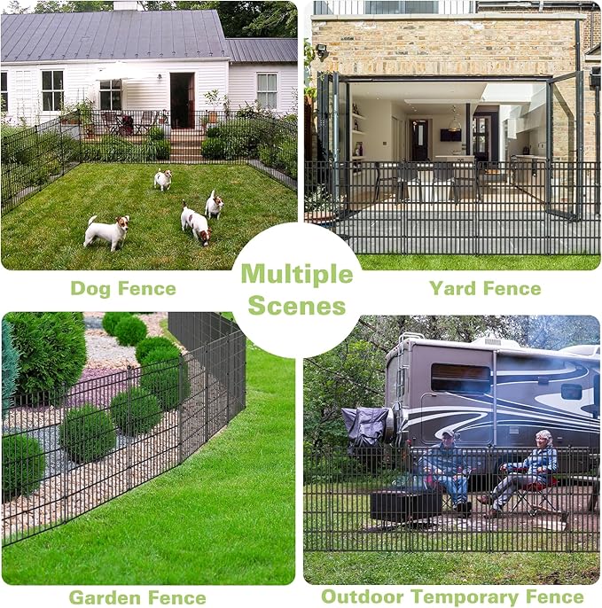 10 Panels No Dig Garden Fence with Gate, 34in(H) × 22.5ft(L) Decorative Metal Outdoor Dog Fence, Rustproof Pet Fencing for Yard, Patio, Flower Bed -Temporary Fencing| Easy to Install