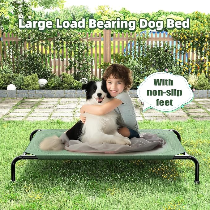 Simple Trending Raised Dog Bed for Large Dogs, Waterproof XL Dog Cot, Outdoor Cooling Elevated Pet Bed, 47.75" x 30.5", Green | Pet Bed for Large Dogs, Waterproof Cover, Breathable mesh, Non-Slip Feet, Suitable for Indoor or Outdoor Use, 47.75" x 30.5"