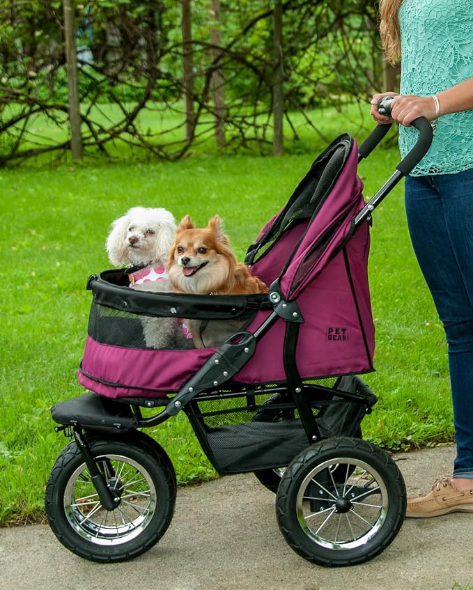 Pet Gear No-Zip Double Pet Stroller, NEW Boysenberry | Zipperless Entry, For Single or Multiple Dogs/Cats, Plush Pad + Weather Cover Included, Large Gel-Filled Tires