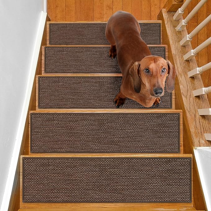 Stair Treads Non Slip for Wooden Steps Indoor 9" x 30" 15 Pack Extra Wide Stair Tread Carpet Stairs Runner, Step Pads with Reusable Adhesive for Dogs Kids Elders, Machine Washable, Brown