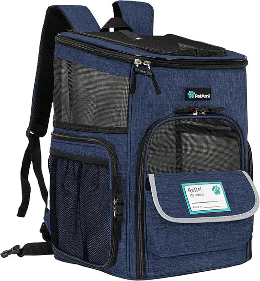 PetAmi Dog Backpack Carrier, Airline Approved 4-Way Entry Cat Backpack Carrier, Ventilated Mesh, Collapsible Pet Carrier for Small Puppy, Kitten, Hiking, Travel Car, Vet, up to 18 lbs, Navy Blue