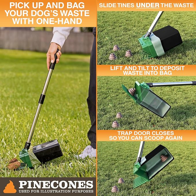 Neater Pet Brands Lift N’ Bag 2.0 Dog Pooper Scooper with Bag Attachment & 22" Pole for Small to Large Dogs, New & Improved Design, 60 Refill Bags, Heavy Duty Dog Poop Scooper for Yard, One-Hand Use
