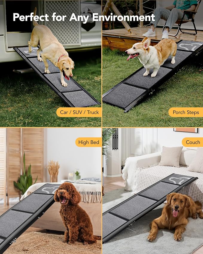 Dog Ramp for Cars, 63" L × 19.7" W, Lightweight Extra-Wide Foldable | Extra-Wide for a Safer Climb, Lightweight for Easy Transport, Non-Slip Rug Surface, 250-lb Capacity