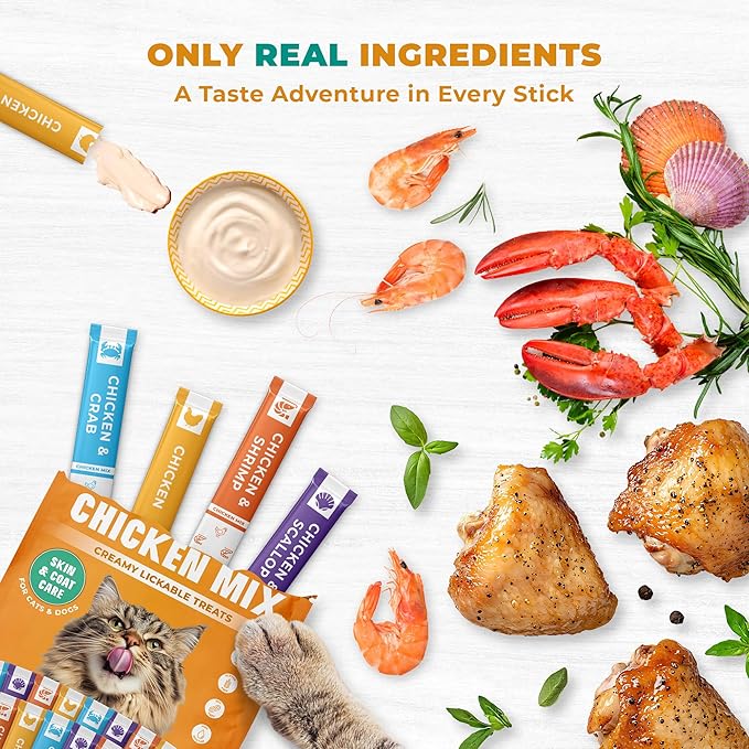 Beloved Pets Creamy Lickable Cat Treats & Wet Food Squeeze Tubes – Liquid Kitten Snacks, Skin & Coat Health, Multivitamin Treats for Cats, & Small Dogs, Lick Up 20 Chicken Mix