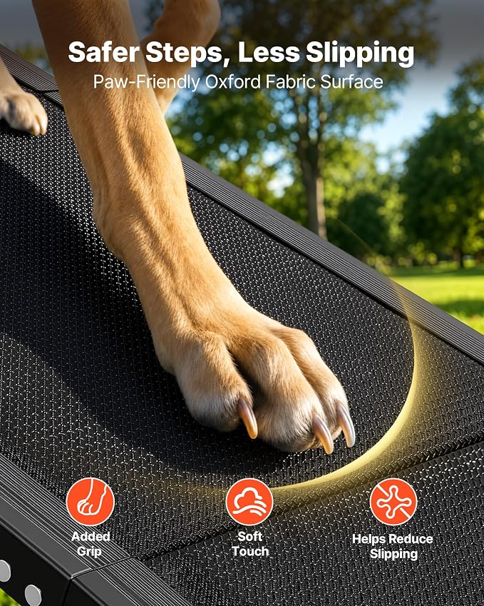 VEVOR Dog Ramp for Cars, 63" L x 17" W, Folding Pet Ramps for Medium & Large Dogs up to 250lbs, Pet Stair Ramp with Non-Slip Oxford Fabric Surface, Portable Outdoor Dog Car Ramps for SUV & Truck