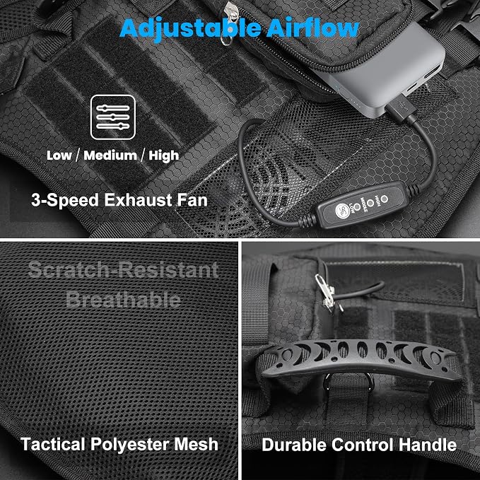 Dog Cooling Vest, Built-in Fan Tactical Harness for Outdoor Heat Relief | 3D Breathable Mesh, Continuous Cooling for Outdoor Activities, Fits Medium Large Dogs, 5V Power Bank Required (Not Included)