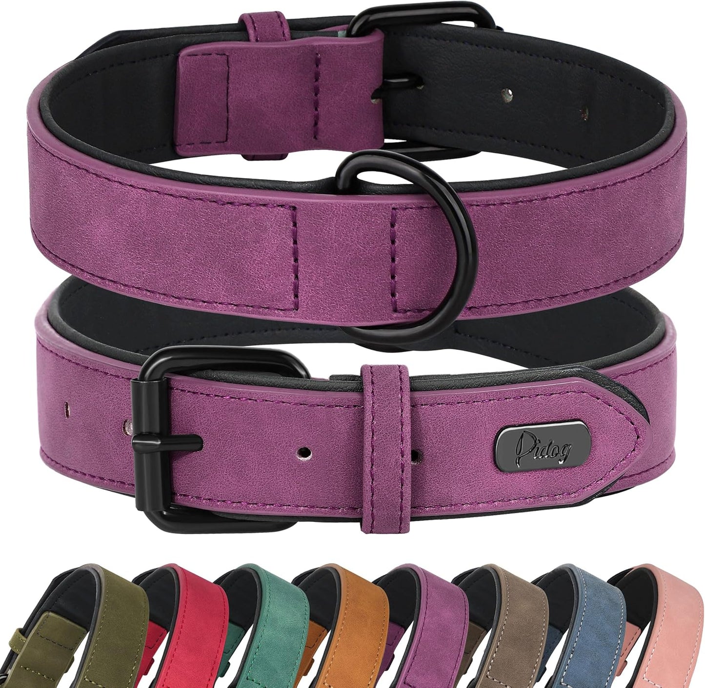 Didog Soft Padded PU Leather Dog Collar, Breathable and Adjustable Dog Collar for Large Dogs, Comfortable for Daily Walk, Purple, XL Fit Neck 17-21"(44-71 lbs)