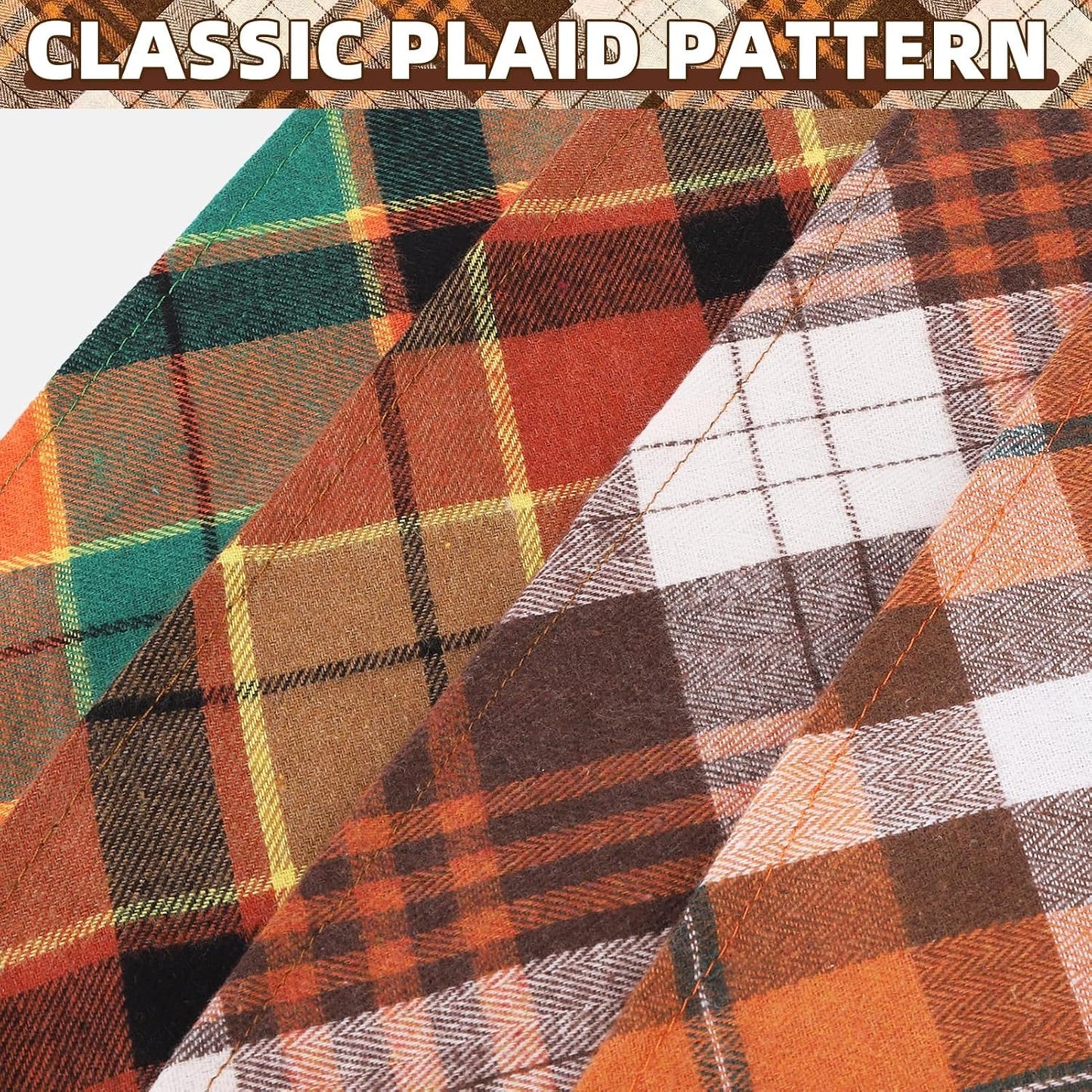 KOOLTAIL Thanksgiving Fall Dog Bandanas 4 Pack - Soft Breathable Washable Plaid Pet Scarf Bibs Kerchief, Dog Autumn Costume, Holiday Triangle Towel for Girl Boy Small Medium Large Dogs Cats, Orange XL