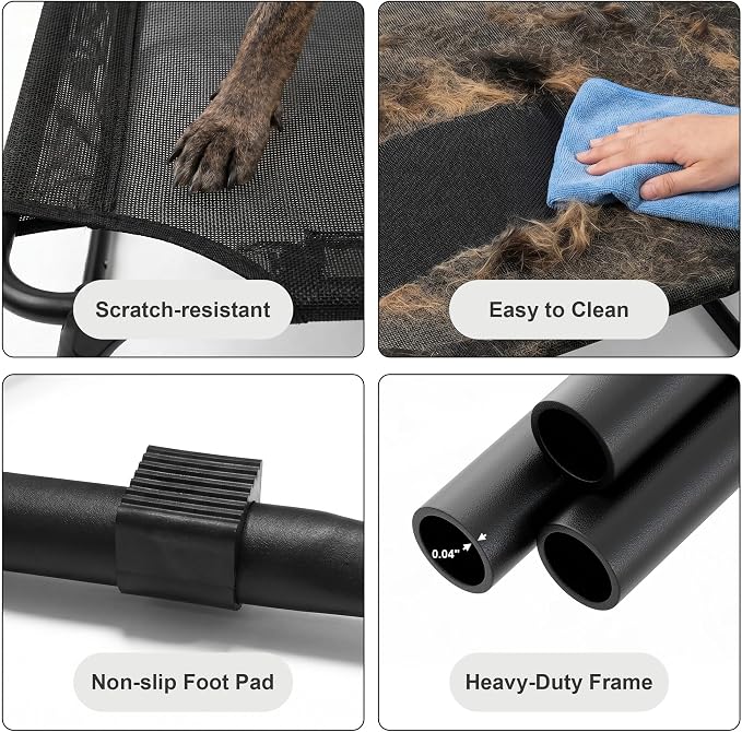 Foldable Outdoor Elevated Dog Cot Bed with Handle | Large Raised Pet Bed Load Over 150 LB, Breathable Mesh, Heavy Duty Frame, Non-slip Foot Pads