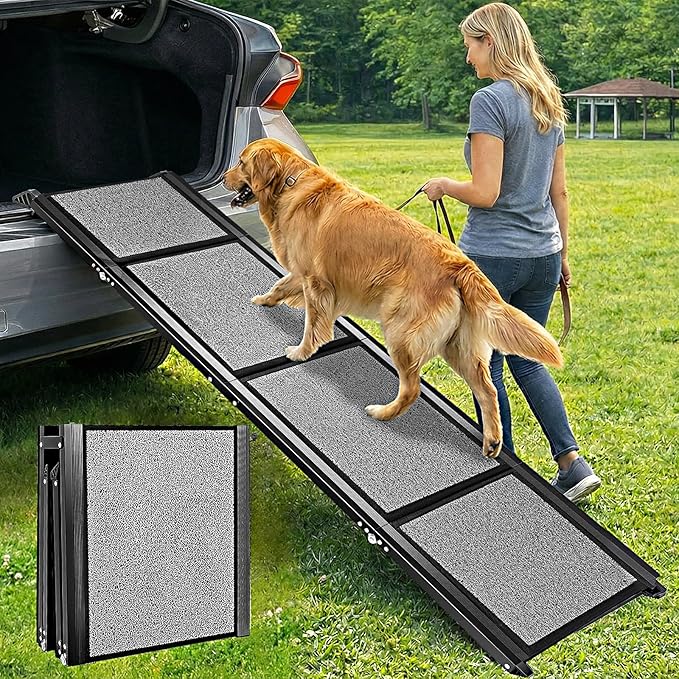 Dog Ramp for Cars 71"Long x 20"Wide SUV & Trucks, Non-Slip Surface Aluminum Pet Ramps for Small & Large Dogs–Heavy Duty Foldable Lightweight Portable Ramp for Senior Dogs High Bed Couch Outdoor 250lbs