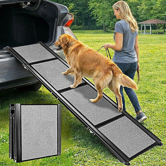 Dog Ramp for Cars 71"Long x 20"Wide SUV & Trucks, Non-Slip Surface Aluminum Pet Ramps for Small & Large Dogs–Heavy Duty Foldable Lightweight Portable Ramp for Senior Dogs High Bed Couch Outdoor 250lbs