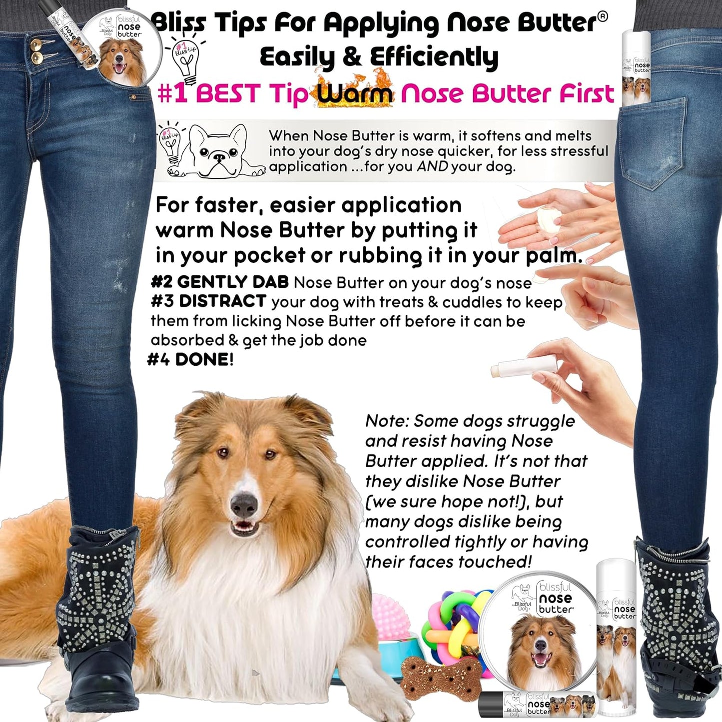 The Blissful Dog Collie Nose Butter for Dry, Cracked Skin, Lick-Safe Dog Nose Balm with Moisturizing Shea Butter, Almond, Olive, and Essential Oils, Pet Supplies, Uncented, 4 oz.