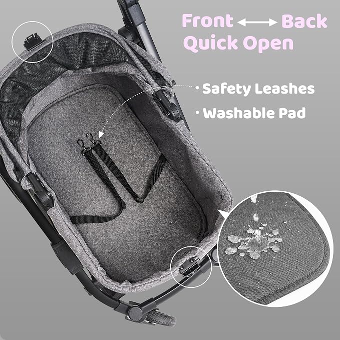 All-Terrain Dog Stroller for Small to Medium Dogs, Pet Stroller for Dogs & Cats Outdoor Walks, One-Hand Easy Fold, Double-Layer Anti-UV & Waterproof Canopy & Breathable Mesh, Charcoal Gray