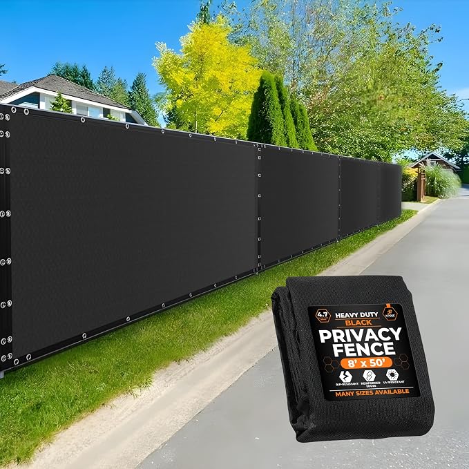 Xpose Safety Privacy Fence Screen 8’ x 50’ – Heavy Duty Black Mesh with 90% Visibility Block, UV Protection – Includes Cable Ties – for Garden, Yard, Nursery, Kennel, Dog Run, Greenhouse