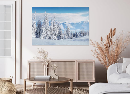 Nature Wall Art Prints - Ocean Forest Mountain Lake Canvas Landscapes - Small to Extra Large Living Room Bedroom Kitchen Bathroom Décor (Snow Covered Trees on Mountain, 35L" x 53W")