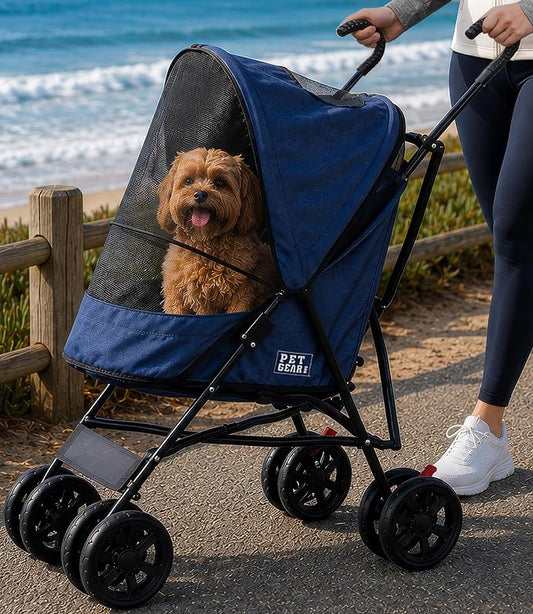 Pet Gear Travel Lite Plus Stroller, Ocean Blue | For Cats and Dogs up to 15 Pounds, Compact Easy Fold, No Assembly Required, Large Wheels
