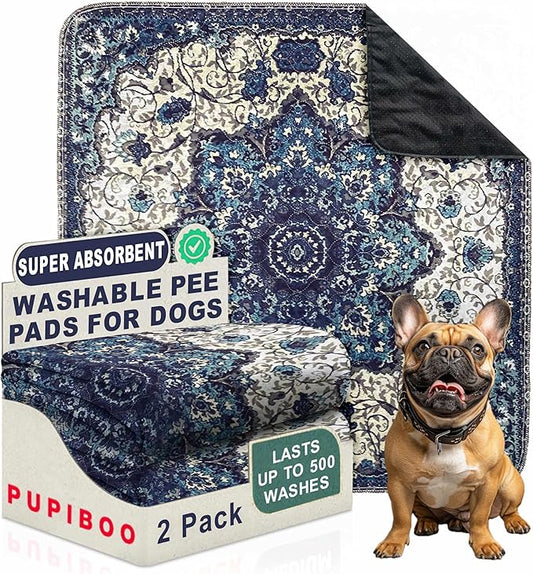 PUPIBOO Washable Pee Pads for Dogs & Cats - Super Absorbent Reusable Puppy Training Pads - 100% Waterproof, Leak-Proof, Non-Slip Pet Pads for Housebreaking, Whelping & Indoor Floor Protection