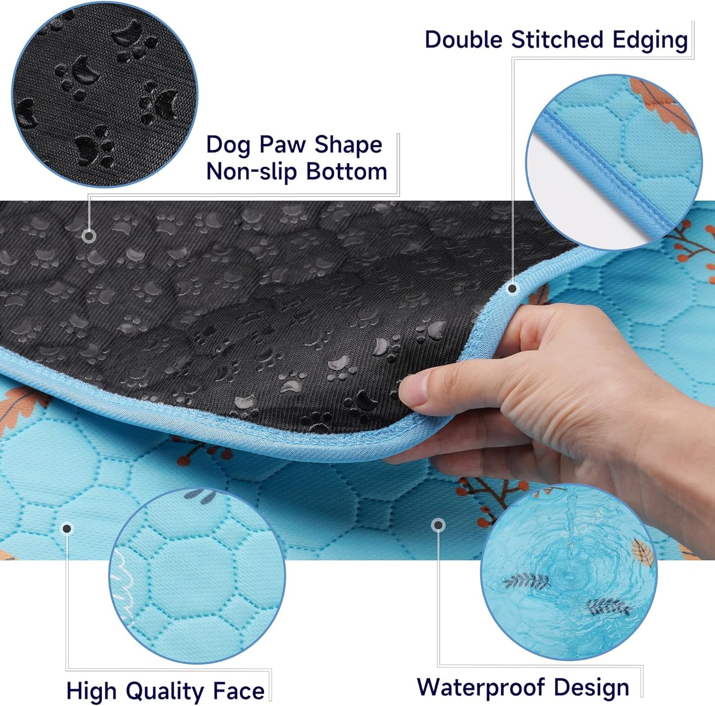 Sunheir Washable Pee Pads for Dogs 2-Pack Reusable Puppy Pet Training Pads, Waterproof Dog Crate, Whelping Pad, Non-Slip Protects Against Urine Leakage (Leaves - Sky Blue, 36x41) F-U1