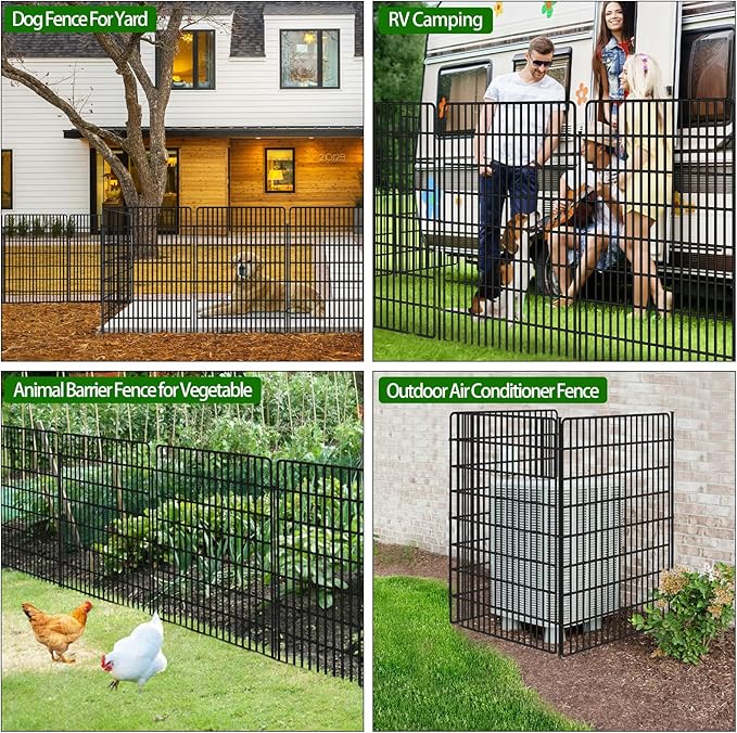 10 Panels Garden Fencing Animal Barrier, 48 in(H) X 24 Ft(L) Dog Fence Outdoor for Yard Rustproof No Dig Decorative Tall Garden Fence Metal Wire Panel Border Rabbit Ground Stakes Fencing