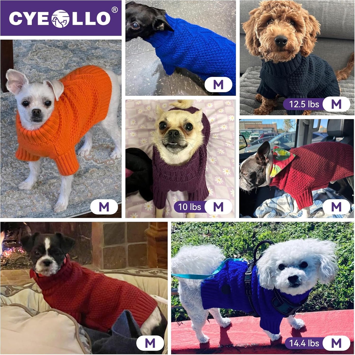 cyeollo Warm Small Dog Sweater, Knit Cold Weather Doggy Sweaters for Small Dogs Boy Pullover Winter Dog Clothes with Turtleneck for Indoor & Outdoor Wear, Brown M
