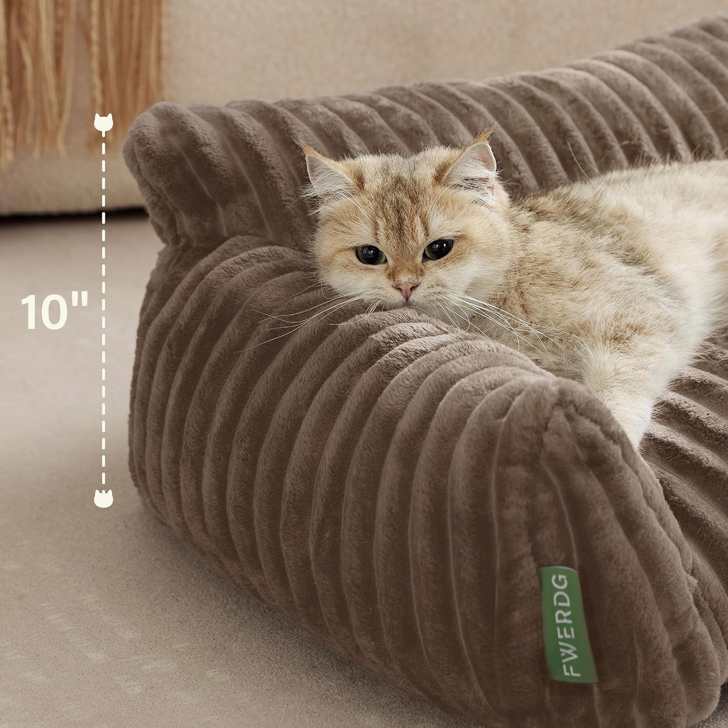 Cute Couch Bed for Pets, Supportive Cat Sofa for Indoor Cats, Medium Dog Sofa Bed for Medium Dogs, Brown, 30 inches