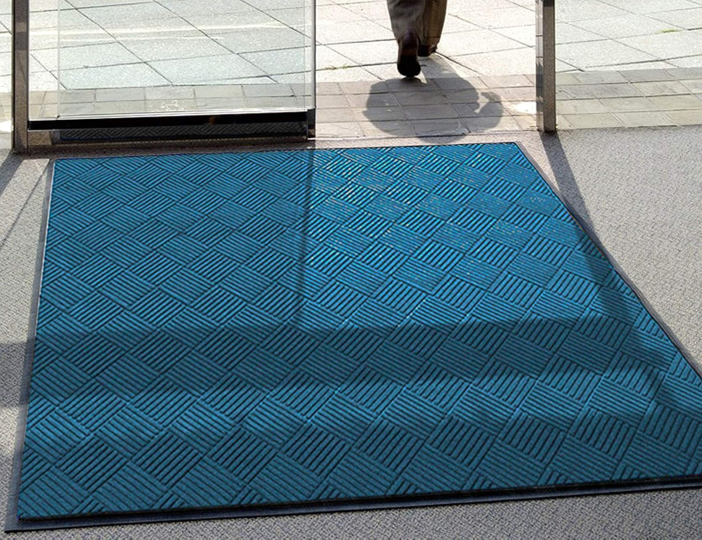 WaterHog Diamond | Commercial-Grade Entrance Mat with Rubber Border – Indoor/Outdoor, Quick Drying, Stain Resistant Door Mat (Medium Blue, 3' x 10')