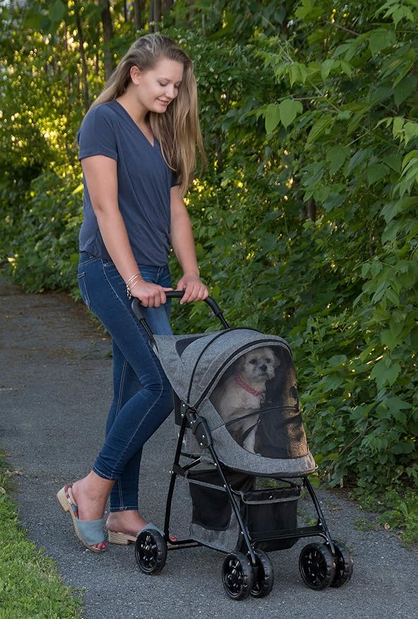 Pet Gear No-Zip Happy Trails Lite Pet Stroller, Dark Platinum | Zipperless Entry, Easy Fold with Removable Liner, Safety Tether, Storage Basket + Cup Holder, For Cats/Dogs