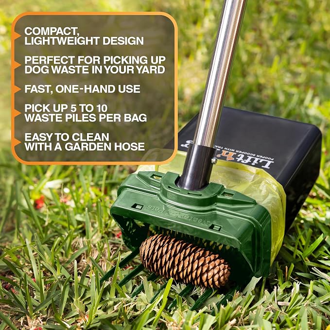 Neater Pet Brands Lift N’ Bag 2.0 Dog Pooper Scooper with Bag Attachment & 31" Pole for Small to Large Dogs, New Longer Pole, 60 Refill Bags, Heavy Duty Dog Poop Scooper for Yard, One-Hand Use