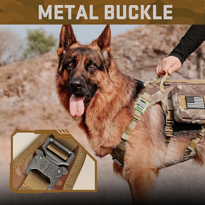 Forestpaw Tactical Dog Harness Pouches and Patches Set,M,Camo Brown | Adjustable Fits 22-35" Chest,30-80 lbs,No Pull Military Style Service Dog Vest for Daily Walking Training,Medium Dogs