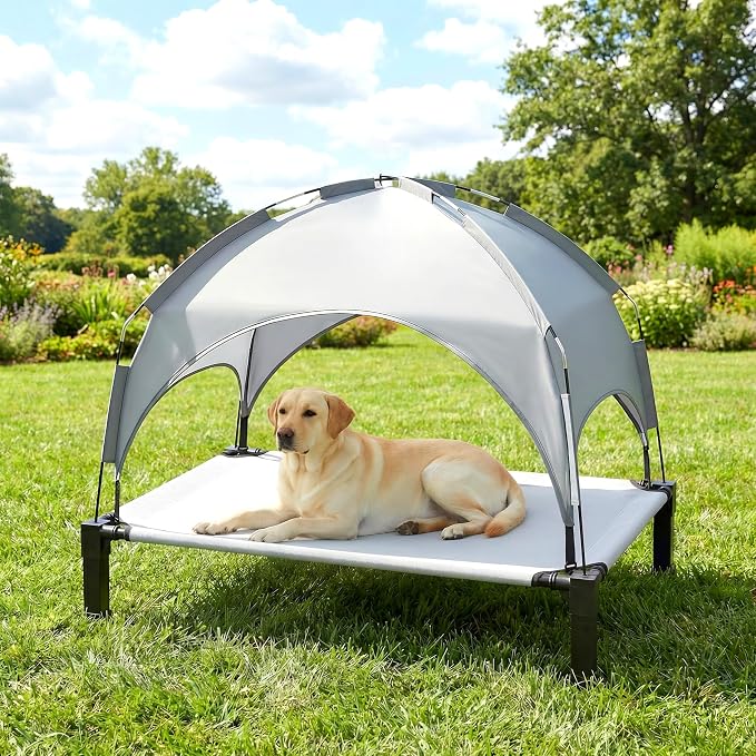 Elevated Dog Bed with Removable Canopy, Sun Protection Shade Tent Dog Cot | Portable Outdoor Dog Bed, Raised Pet Cooling Cot Bed for Dogs, 51in