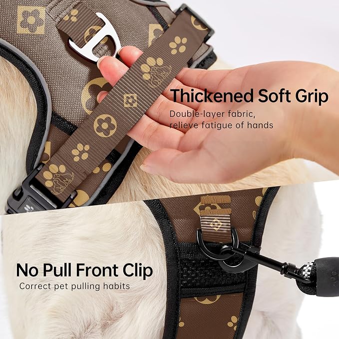NESTROAD No Pull Dog Harness,Adjustable Oxford Dog Vest Harness with Leash,Reflective No-Choke Pet Harness with Easy Control Soft Handle for Small Dogs(Small,Dark Brown)