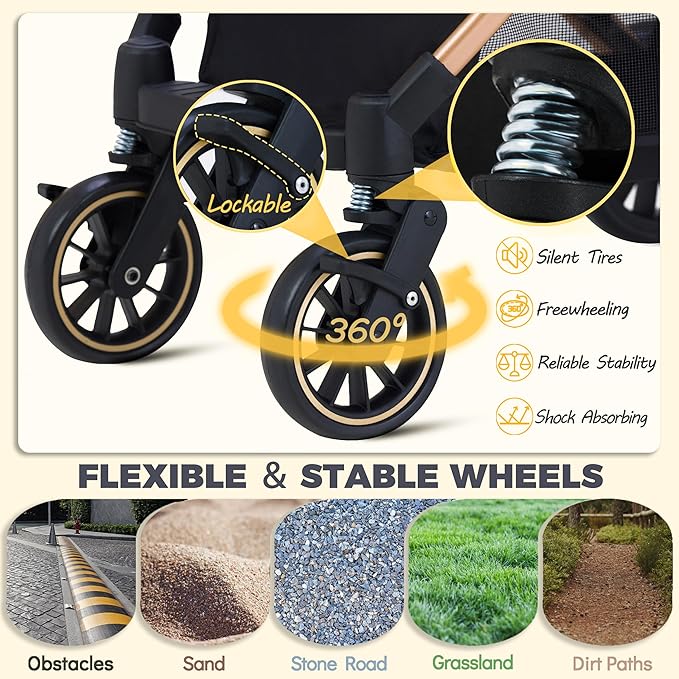 Dog Stroller for Small Dogs, Lightweight Pet Stroller for 2 Cats Dogs with 6 Shock Absorption System, Detachable Carrier Suitable for Car Seat & Hand Carry, Safe Outings, Gray