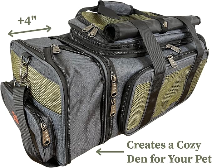 Two-Room Expandable Pet Carrier | 18x11x9 | Airline Approved Under-Seat | 3-Way Expansion | Small Dog and Cat Carrier for Airplane Travel | Removable Wheels | Patent Pending