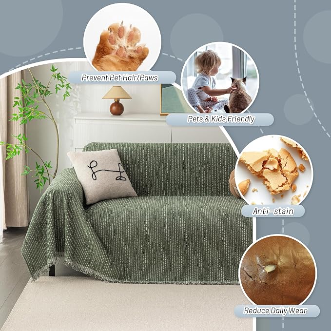MYSKY HOME Couch Covers for 3 Cushion Couch Sofa, Sectional Couch Cover L Shape Chenille Couch Cushion Covers for Pets, Furniture Protector Cover for Dogs, Kids, 91"X150", Moss Green