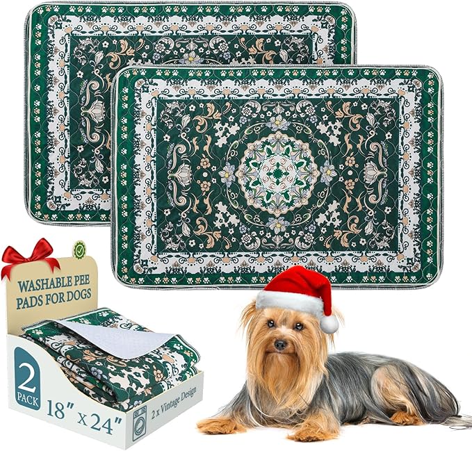 Homimp Washable Pee Pads for Dogs, 2 Pack Reusable Puppy Pads Waterproof, Absorbent and Leakproof Dog Pee Pads, Non Slip Puppy Training Pads, Pet Mat for Floor, Crate, Couch, Whelping,Green, 18"x24"