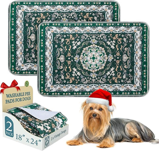 Homimp Washable Pee Pads for Dogs, 2 Pack Reusable Puppy Pads Waterproof, Absorbent and Leakproof Dog Pee Pads, Non Slip Puppy Training Pads, Pet Mat for Floor, Crate, Couch, Whelping,Green, 18"x24"