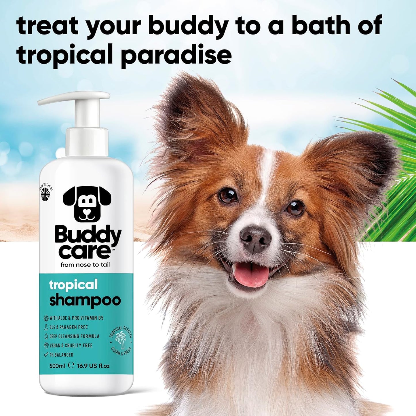 Tropical Dog Shampoo by Buddycare | Dry Skin & Itchy Skin Relief for Smelly Dogs | Deep Cleansing Shampoo for Dogs Puppy Sensitive Skin | Dog Shampoo & Conditioner | with Aloe & Vitamin B5 (16.90oz)