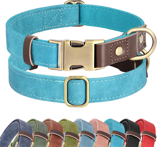 Didog Soft PU Leather Dog Collars for Small Dogs,Classic Adjustable Dog Collars with Quick Release Metal Buckle,Easy Clean and Comfortable with Nylon Lining,Light Blue,S Neck 10-15"