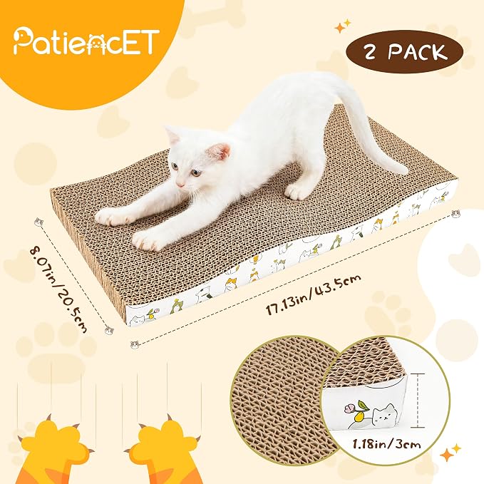 PatiencET Cat Scratch Pad 2 Pack, Waved Cardboard Cat Scratcher with Catnips, Scratching Board for Small Medium Size Cats, Kittens, Protects Furniture & Couch