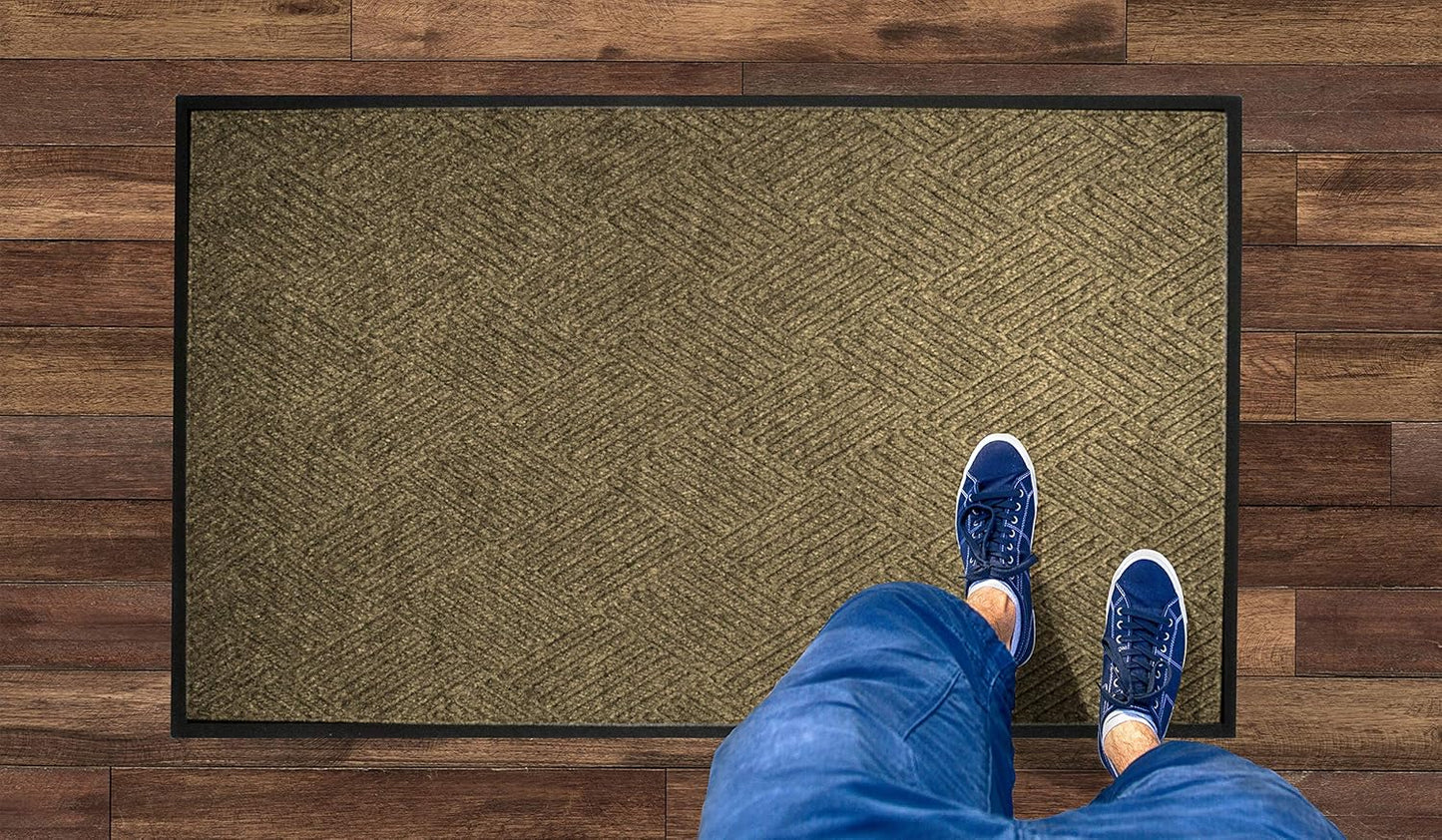WaterHog Diamond | Commercial-Grade Entrance Mat with Rubber Border – Indoor/Outdoor, Quick Drying, Stain Resistant Door Mat (Camel, 3' x 8')