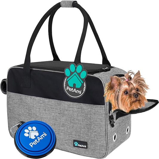 PetAmi Dog Purse Carrier for Small Dogs Cats, TSA Airline Approved Soft-Sided Pet Carrier with Pockets, Ventilated Travel Tote Bag with Bed & Shoulder Strap, Puppy Kitten, Max 12 lbs, Heather Grey