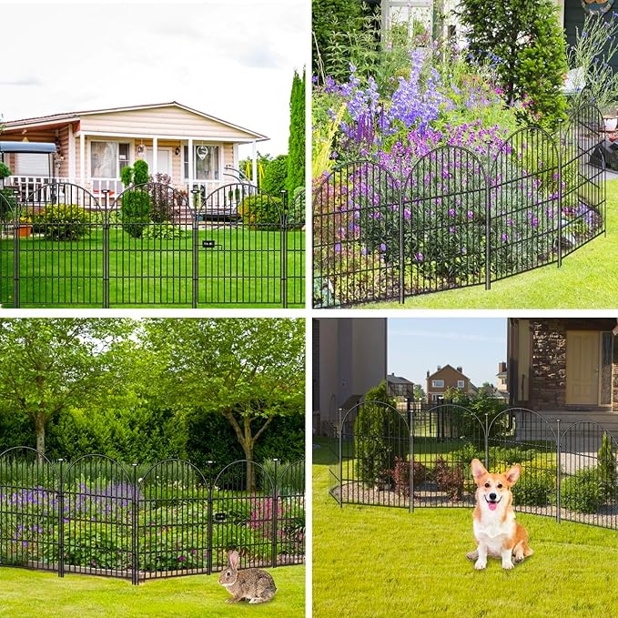 Okaygardn Tall Garden Fence with Gate 40 in(H)x26.2 Ft(L), 12 Panels Dog Fence Outdoor for Yard, No Dig Garden Fence Border,Heavy Duty Metal Temporary Rabbit Dog Fences Animal Barrier for Outdoor Yard