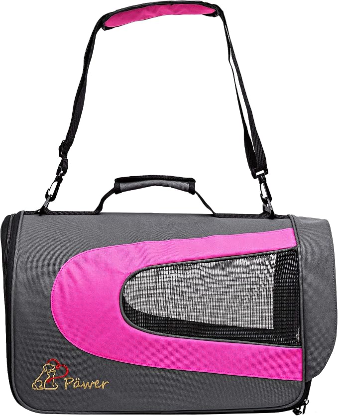 Pawer 18” x 11”x 11” Soft-Sided Foldable Airline Approved Pet Carrier for Cat, Puppy and Small Dog, Washable 600D Oxford Fabric, with Handle and Strap for Carry, Multiple Colors Available