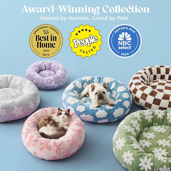 LE SURE Shown on TV Jacquard Donut Dog Beds Extra Large,Brown 42x42x9in | XL Orthopedic Calming Pet Bed Sofa, Original Design Pattern,Washable Cover, Home Decor as Gift for Pet,Anti Slip Bottom