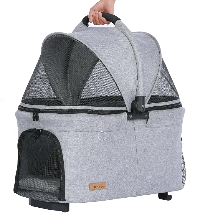 ROODO 2026 Upgraded Version 3 in 1 Dog Cat Stroller with Detachable Carrier Lightweight Folding Portable All Terrain Pet Travel System Puppy Kitty Doggie Bunny Stroller for 30lbs(Light Grey)