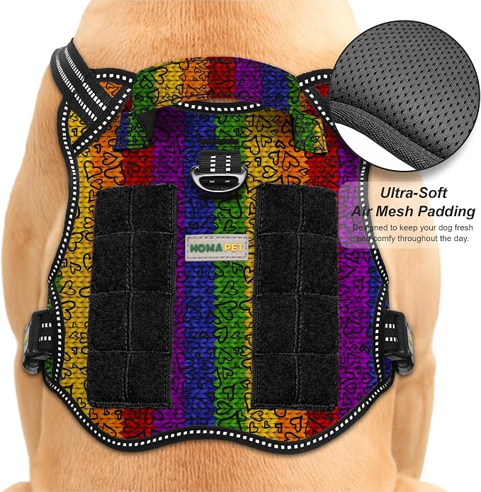 Homapet. Tactical Dog Harness with Dual Leash Attachment Points, Adjustable and Reflective Military Grade Dog Vest with Comfort Control Handle (Love, M)