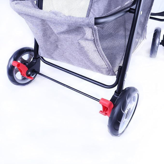 Full-Window pet Stroller 4 Wheels for Cats & Dogs, with Storage Basket,Cup Holder, Travel Puppy/Cats Stroller.Gray