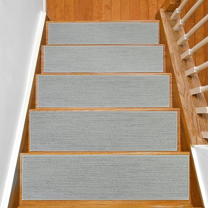 Stair Treads Non Slip for Wooden Steps Indoor 9" x 36" 15 Pack Extra Wide Stair Tread Carpet Stairs Runner, Step Pads with Reusable Adhesive for Dogs Kids Elders, Machine Washable, Light Grey