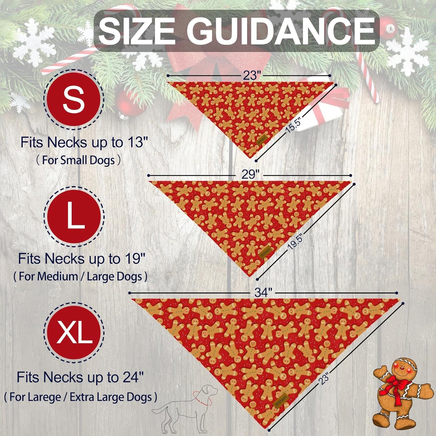 Christmas Dog Bandanas - 2 Pack Reversible Gingerbread Man Dog Scarf for Boy & Girl, Premium Durable Fabric, Festival Dog Bib, Holiday Bandana for Large & Extra Large Dogs (X-Large)