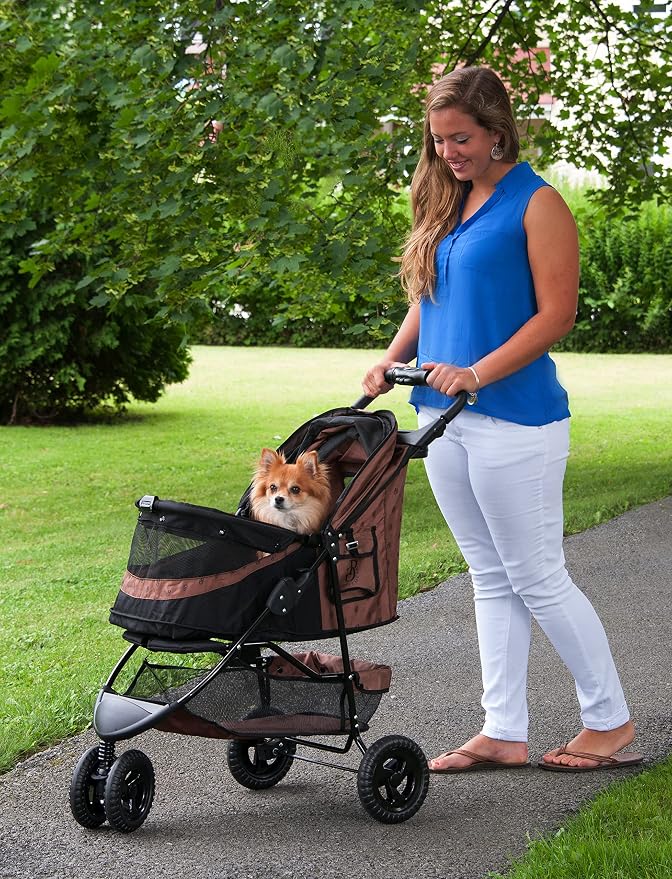 Pet Gear No-Zip Special Edition 3 Wheel Pet Stroller for Cats/Dogs, Zipperless Entry, Easy One-Hand Fold, Removable Liner, Cup Holder, Chocolate